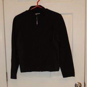 Talbots Women's Black Zipper Jacket W/ Quilted Sides & Elbow Patches Size M P
